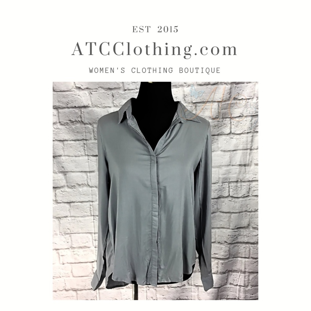 A1 Stylebook Gray Long Sleeve High-low button up